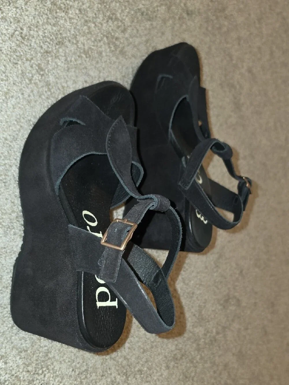 Pedro Garcia Black Suede Platform T-Strap Sandals